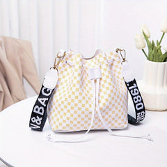 Vintage Geometric Pattern Bucket Bag Drawstring Shoulder Bag