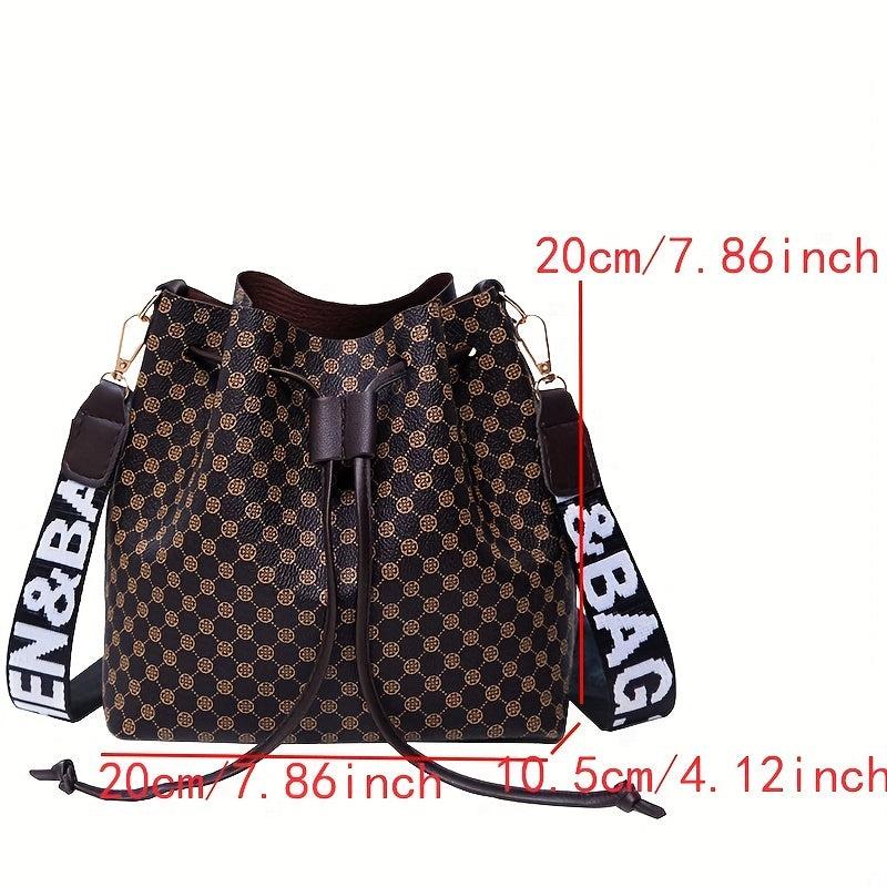 Vintage Geometric Pattern Bucket Bag Drawstring Shoulder Bag