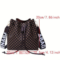 Vintage Geometric Pattern Bucket Bag Drawstring Shoulder Bag