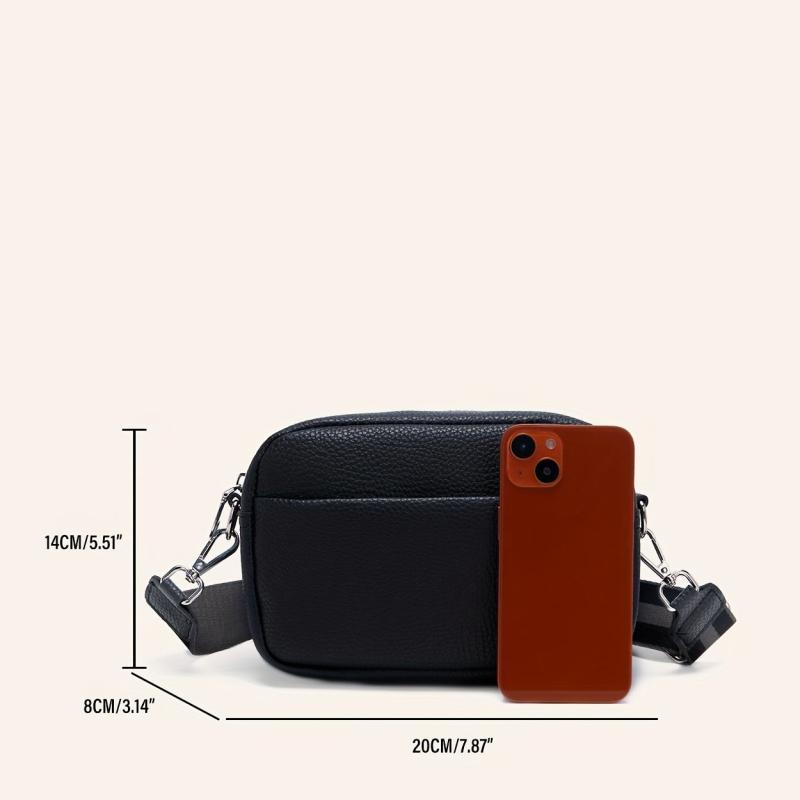Detachable Strap Shoulder Bag Solid PU Leather Crossbody Bag Zipper Minimalist