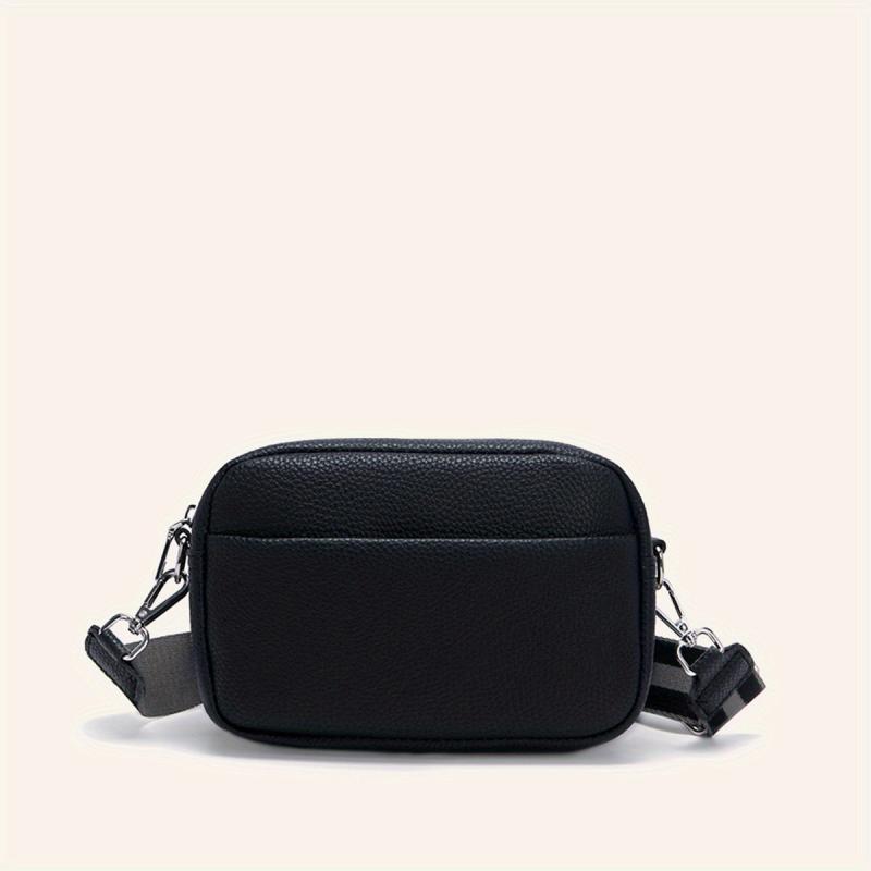 Detachable Strap Shoulder Bag Solid PU Leather Crossbody Bag Zipper Minimalist