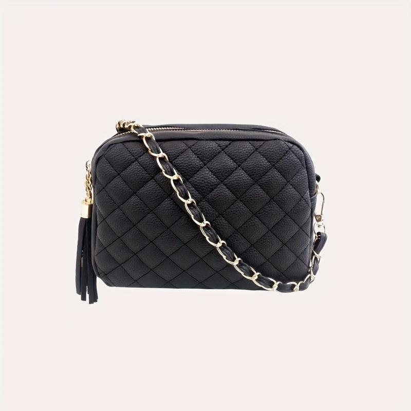 Argyle Quilted Crossbody Bag Chain Shoulder Bag Tassel Square Purse