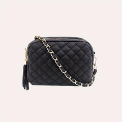 Argyle Quilted Crossbody Bag Chain Shoulder Bag Tassel Square Purse