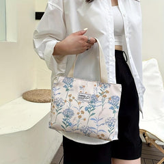 Graphic Floral Pattern Tote Shoulder Bag All Match Storage Bag
