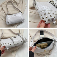 Crocodile Embossed Baguette Bag Y2K Underarm Chain Bag