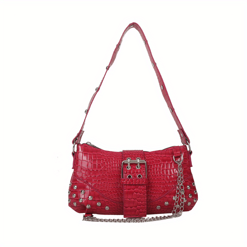 Crocodile Embossed Baguette Bag Y2K Underarm Chain Bag