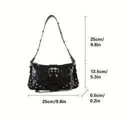 Crocodile Embossed Baguette Bag Y2K Underarm Chain Bag