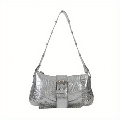 Crocodile Embossed Baguette Bag Y2K Underarm Chain Bag