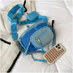 Glitter Metal Chain Crossbody Bag PU Leather Shoulder Bag