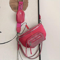 Glitter Metal Chain Crossbody Bag PU Leather Shoulder Bag