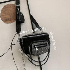 Glitter Metal Chain Crossbody Bag PU Leather Shoulder Bag