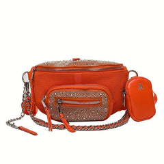 Glitter Metal Chain Crossbody Bag PU Leather Shoulder Bag
