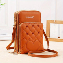 Heart Embroidery Vertical Wallet Mini Zipper Crossbody Purse