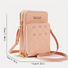 Heart Embroidery Vertical Wallet Mini Zipper Crossbody Purse