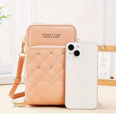Heart Embroidery Vertical Wallet Mini Zipper Crossbody Purse