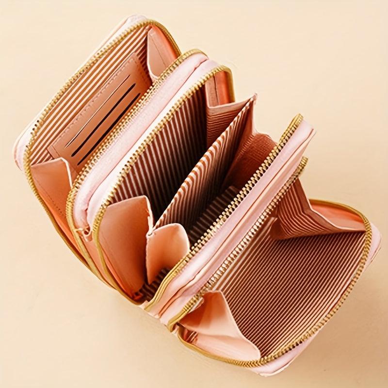 Heart Embroidery Vertical Wallet Mini Zipper Crossbody Purse