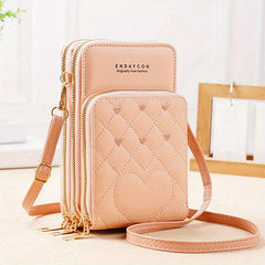 Heart Embroidery Vertical Wallet Mini Zipper Crossbody Purse