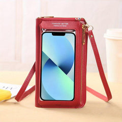 Mini Zip Around Crossbody Wallet Touchable Screen Mobile Phone Bag