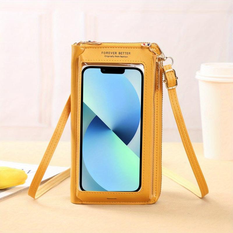Mini Zip Around Crossbody Wallet Touchable Screen Mobile Phone Bag