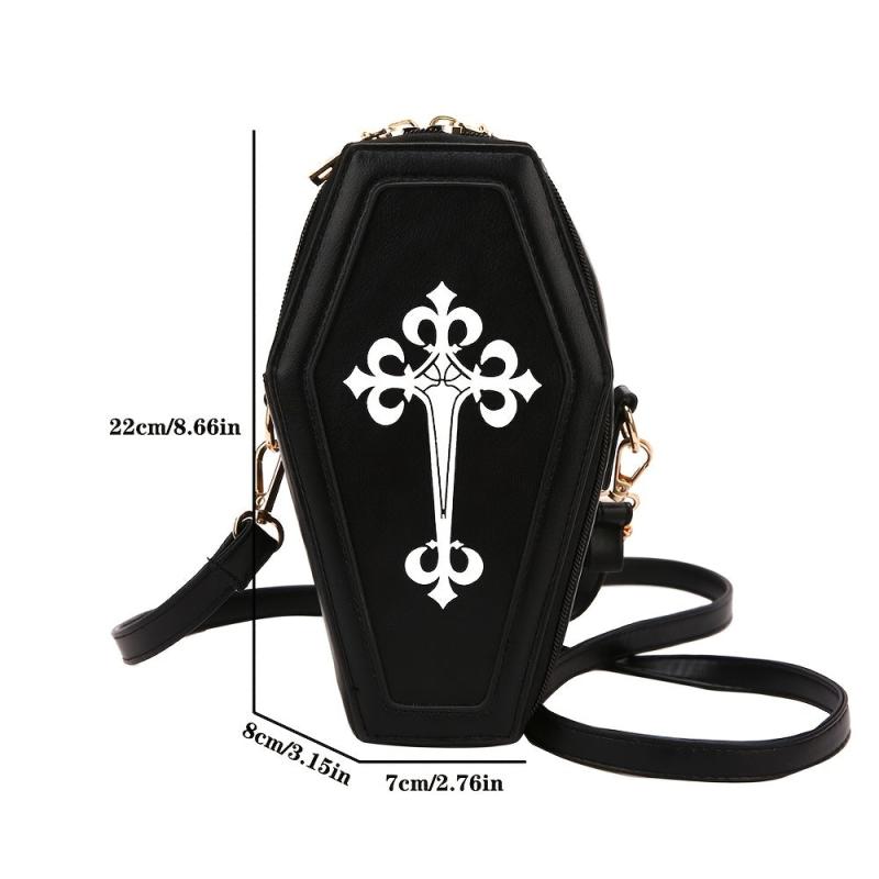 Gothic Crossbody Bag Coffin Shape Y2K Style Halloween Shoulder Purse
