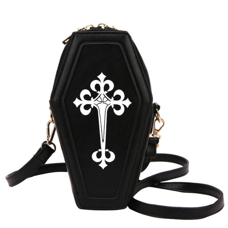 Gothic Crossbody Bag Coffin Shape Y2K Style Halloween Shoulder Purse