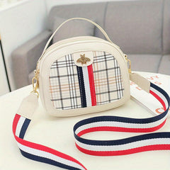 Plaid Pattern Handbags Bee Crossbody Bag Zipper Shoulder Purse