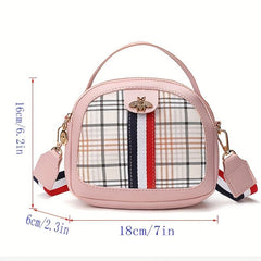 Plaid Pattern Handbags Bee Crossbody Bag Zipper Shoulder Purse