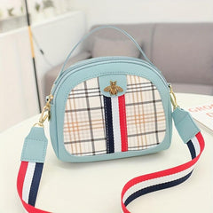 Plaid Pattern Handbags Bee Crossbody Bag Zipper Shoulder Purse