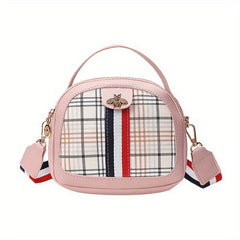 Plaid Pattern Handbags Bee Crossbody Bag Zipper Shoulder Purse