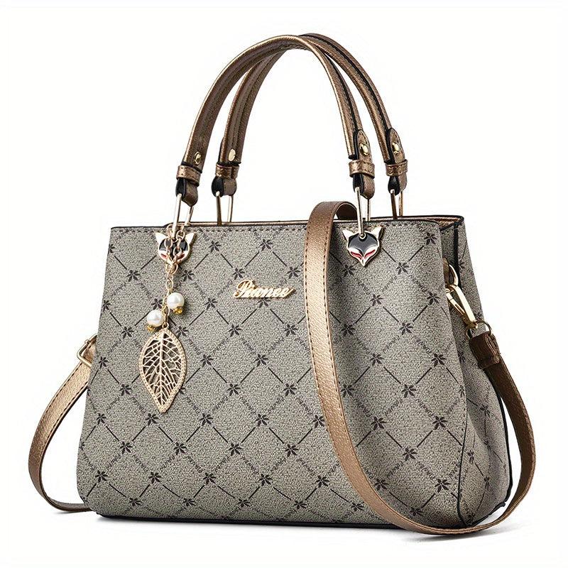 Printed Handbags Metal Leaf Crossbody Bag Double Handle Satchel Purse