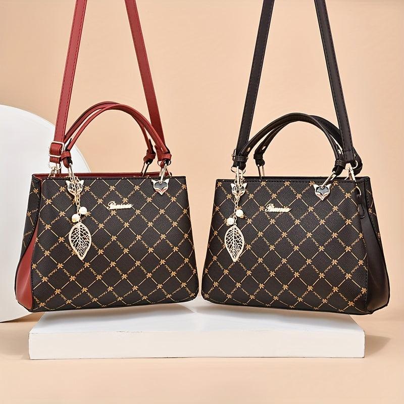 Printed Handbags Metal Leaf Crossbody Bag Double Handle Satchel Purse