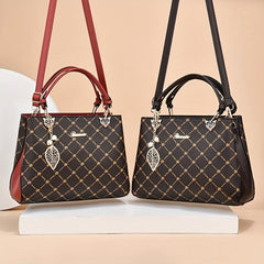 Printed Handbags Metal Leaf Crossbody Bag Double Handle Satchel Purse