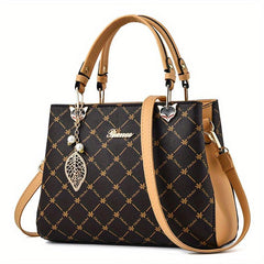 Printed Handbags Metal Leaf Crossbody Bag Double Handle Satchel Purse