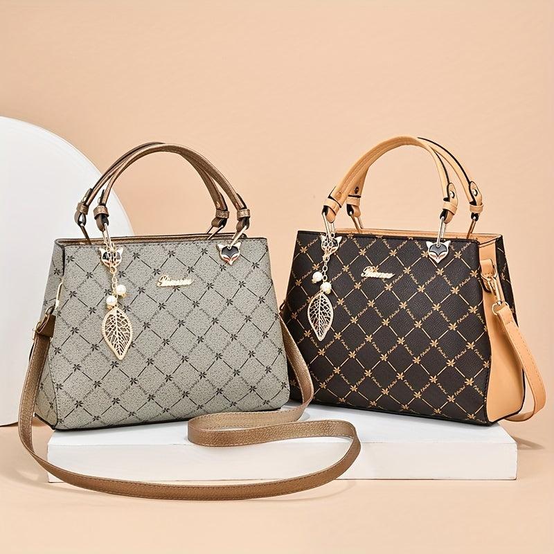 Printed Handbags Metal Leaf Crossbody Bag Double Handle Satchel Purse