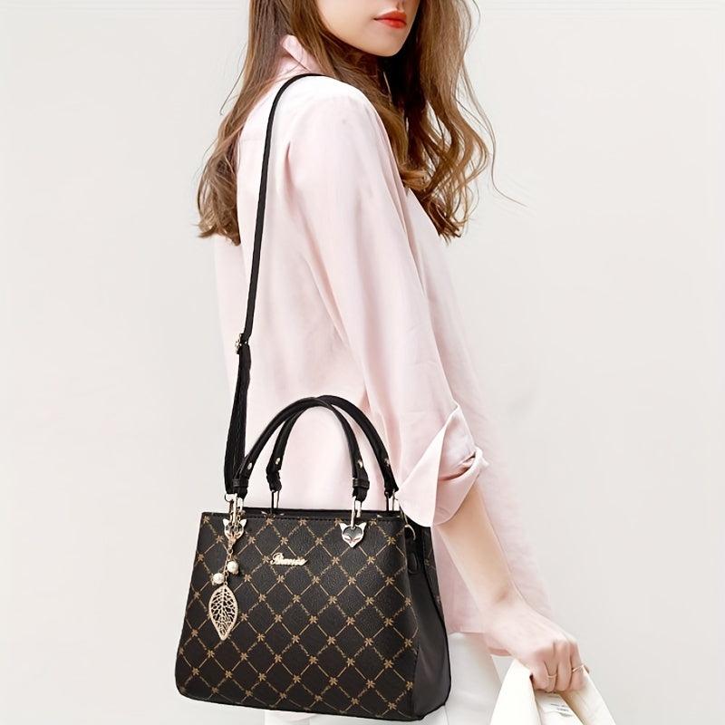 Printed Handbags Metal Leaf Crossbody Bag Double Handle Satchel Purse