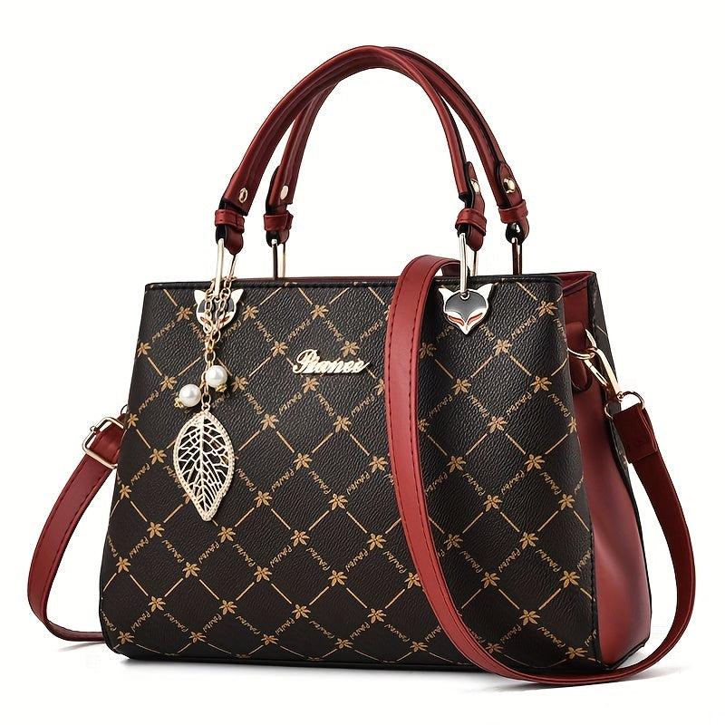 Printed Handbags Metal Leaf Crossbody Bag Double Handle Satchel Purse