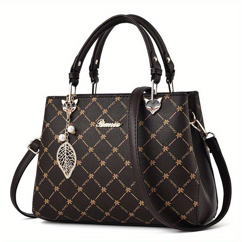 Printed Handbags Metal Leaf Crossbody Bag Double Handle Satchel Purse