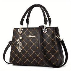 Printed Handbags Metal Leaf Crossbody Bag Double Handle Satchel Purse