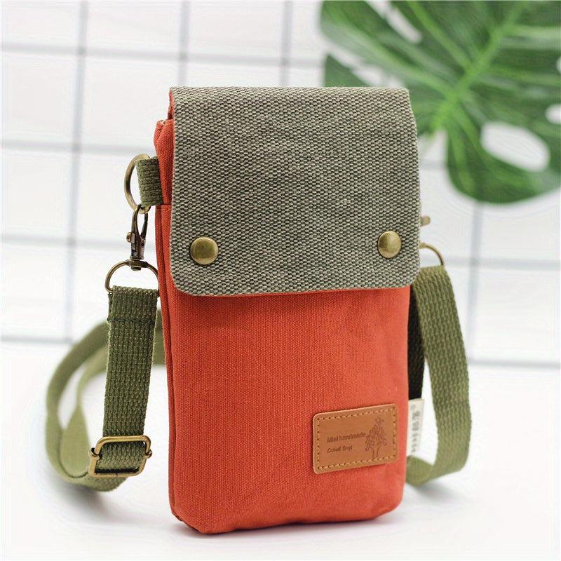 Canvas Crossbody Bag with Letter Patch Decor