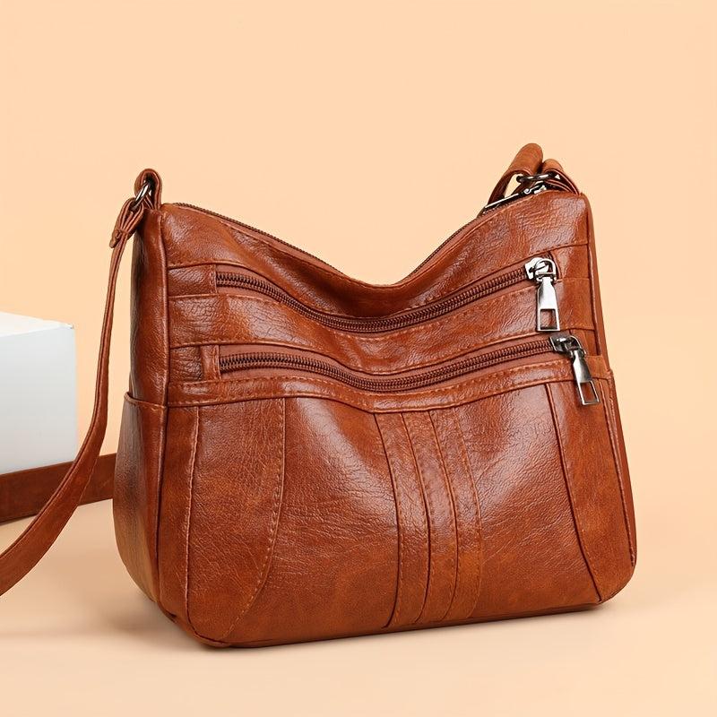 Flower Embossed Crossbody Bag Soft Leather Shoulder Purse
