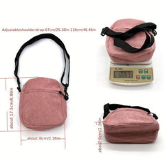 Corduroy Crossbody Bag Solid Zipper Square Purse