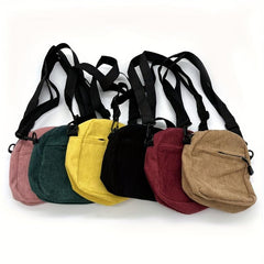 Corduroy Crossbody Bag Solid Zipper Square Purse