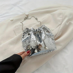Sequins Decor Bucket Bag Glitter Drawstring Crossbody Bag For Women