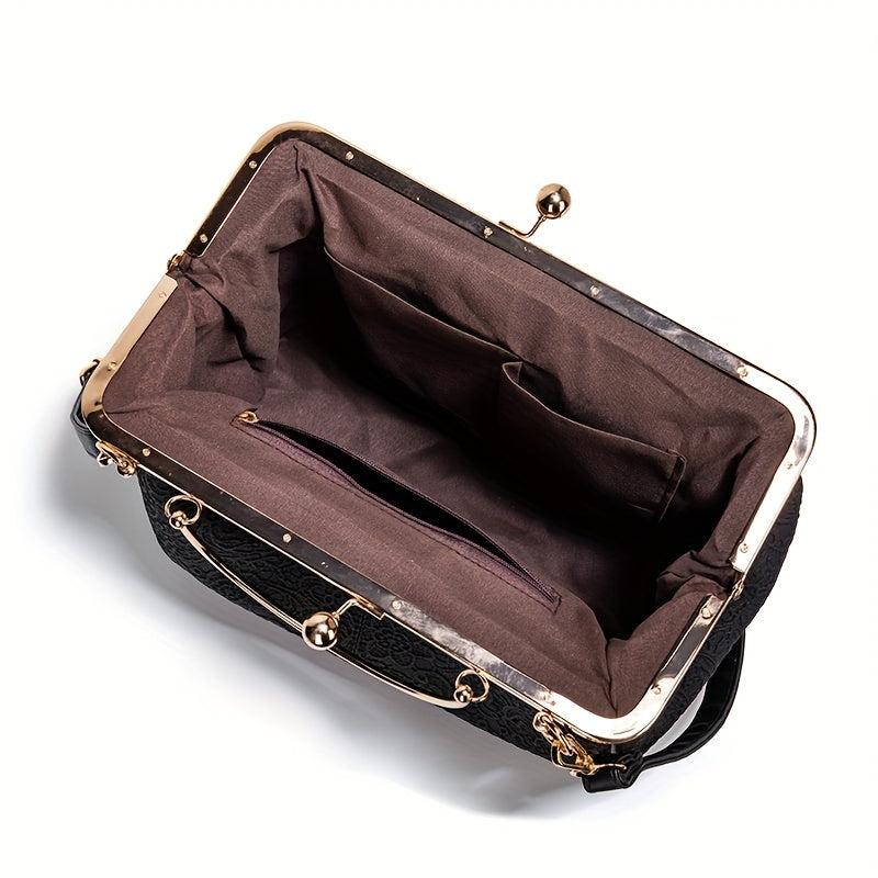 Vintage Crossbody Frame Bag Retro Kiss Lock Shoulder Bag