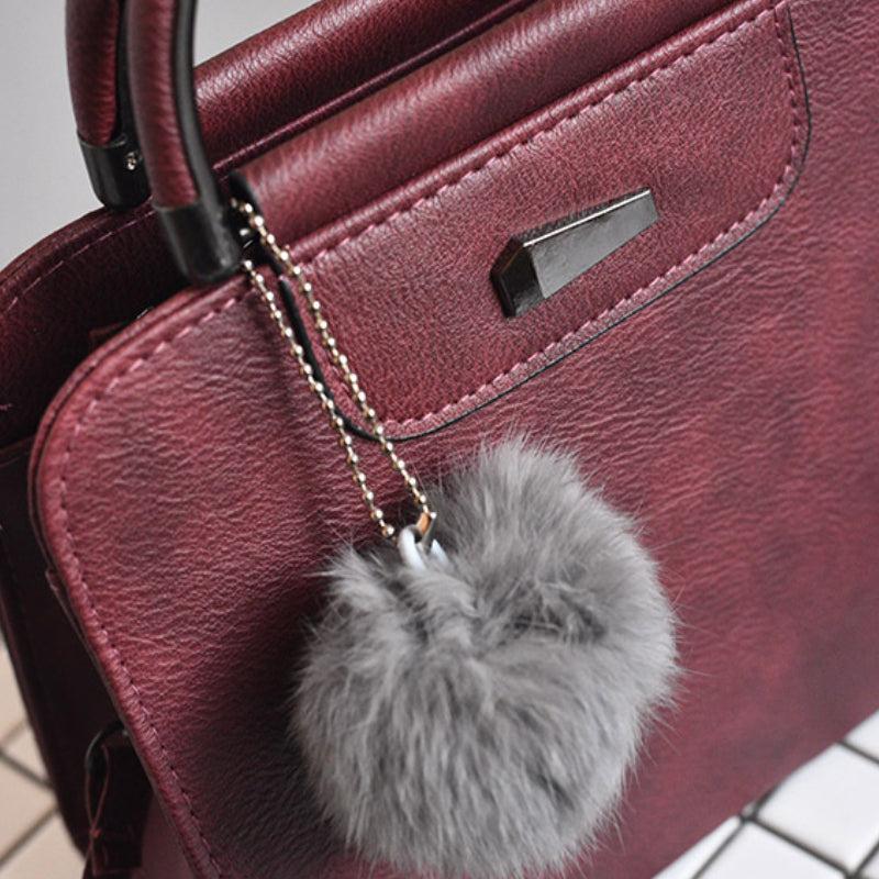 Retro Tote Bag Solid Crossbody Satchel Purse with Plush Ball Pendant