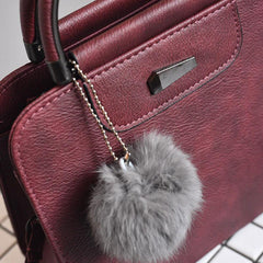 Retro Tote Bag Solid Crossbody Satchel Purse with Plush Ball Pendant