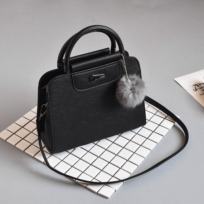 Retro Tote Bag Solid Crossbody Satchel Purse with Plush Ball Pendant