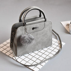 Retro Tote Bag Solid Crossbody Satchel Purse with Plush Ball Pendant