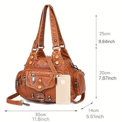 Large Capacity Tote Bag Soft PU Leather Shoulder Bag Casual Versatile