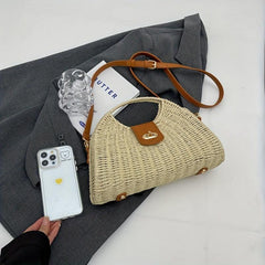 Straw Woven Beach Bag Boho Style Crossbody Top Handle Clutch Purse